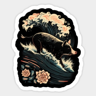 Surfing Pig Ocean Wave Surfer Gift Summer Beach Vacation Sticker